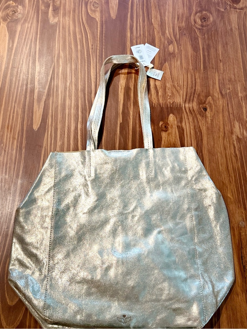 Green Coast Metallic Gold Genuine Leather Tote Bag NWT